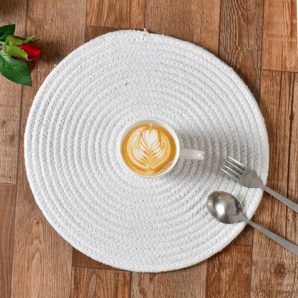pepme Other - Cotton Round placemat plain, 12x12, white, pack of 2
